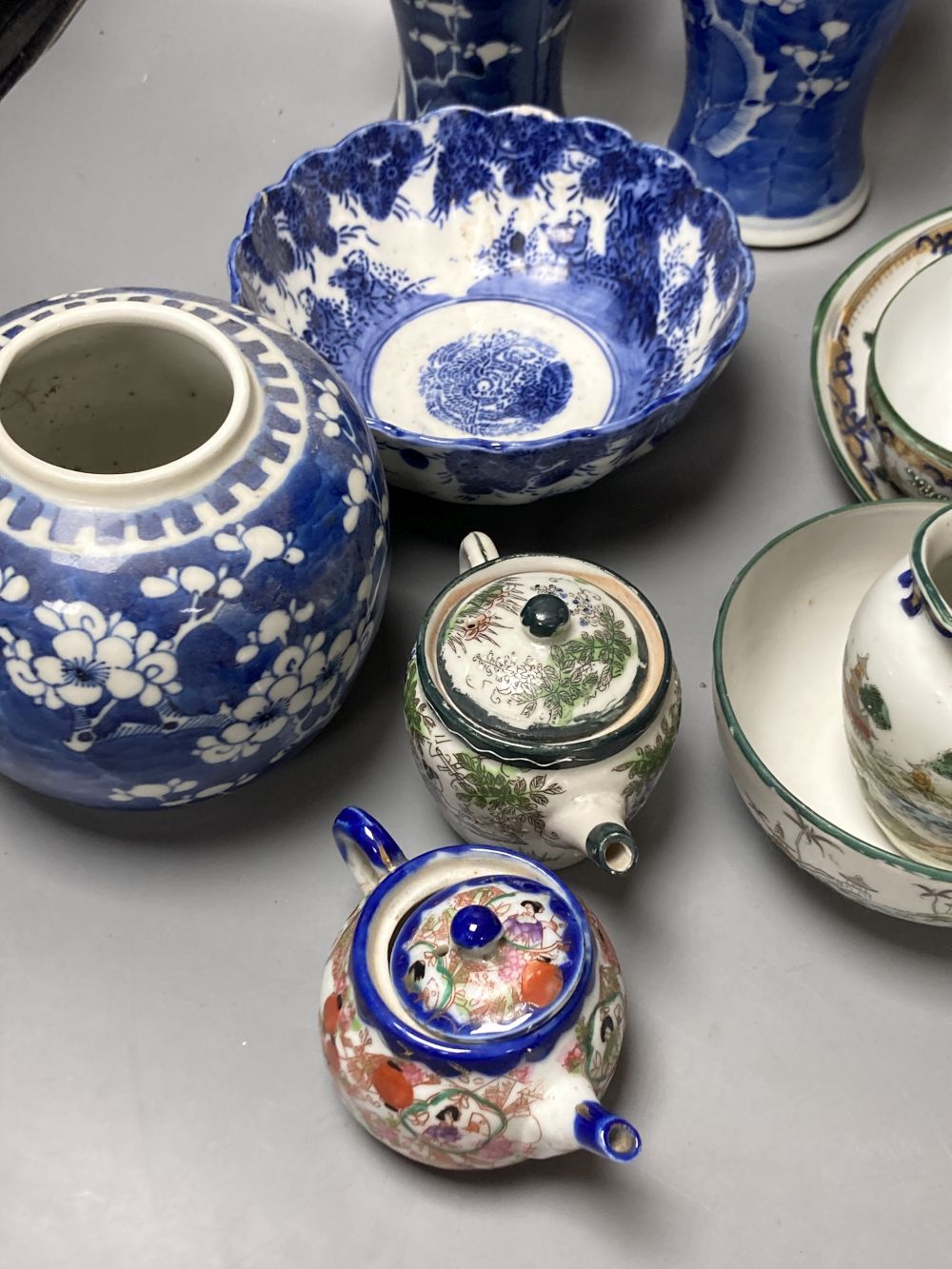 Two Chinese blue and white baluster jars and covers, a ginger jar, a bowl, etc., all early 20th century